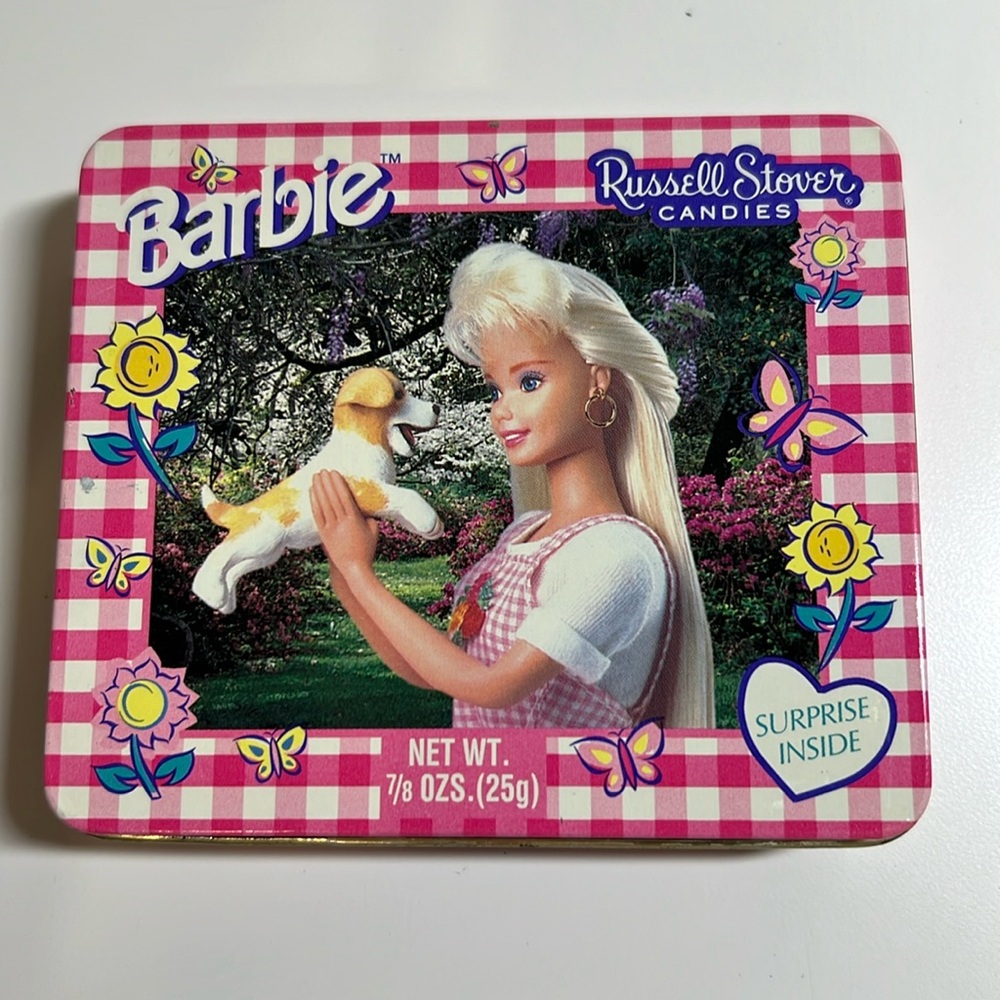 Vintage Russell Stover Barbie stamp and sticker tin